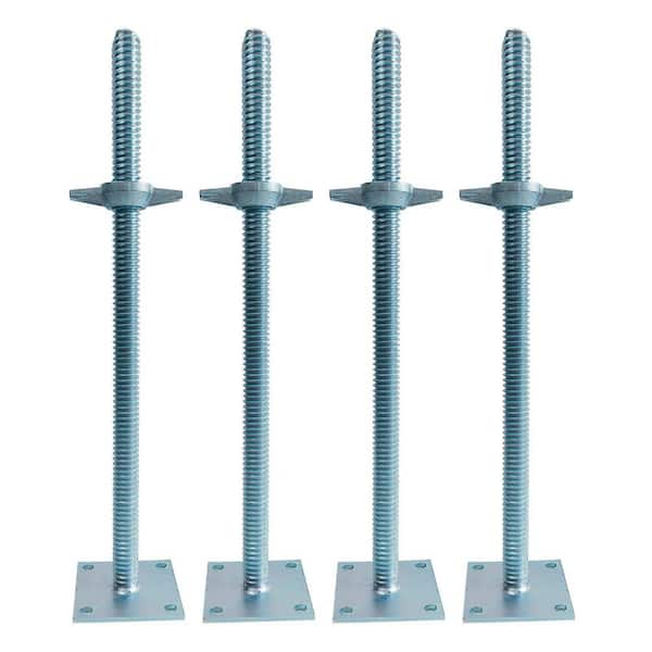 NVNOO 24 in. x 1.2 in. Silver Adjustable Soild Screw Jacks with Base Plate for Baker-Style Scaffolding (4-Pack)