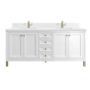 Chicago 72.0 in. W x 23.5 in. D x 34.0 in. H Single Bathroom Vanity in Glossy White with White Zeus  Quartz Top