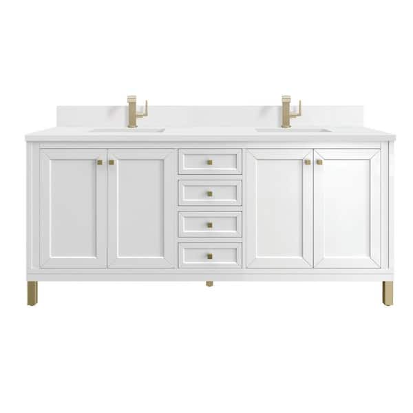 James Martin Vanities Chicago 72.0 in. W x 23.5 in. D x 34.0 in. H Single Bathroom Vanity in Glossy White with White Zeus Quartz Top