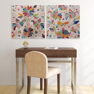 "Folklorica" Giclee Printed on Hand Finished Ash Wood Abstract Flower Diptych Wooden Wall Art