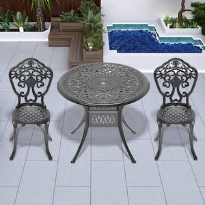 Orchid Black 3-Piece of Cast Aluminum Outdoor Patio Dining Set with 35.43 in. Round Table and Armless Chairs