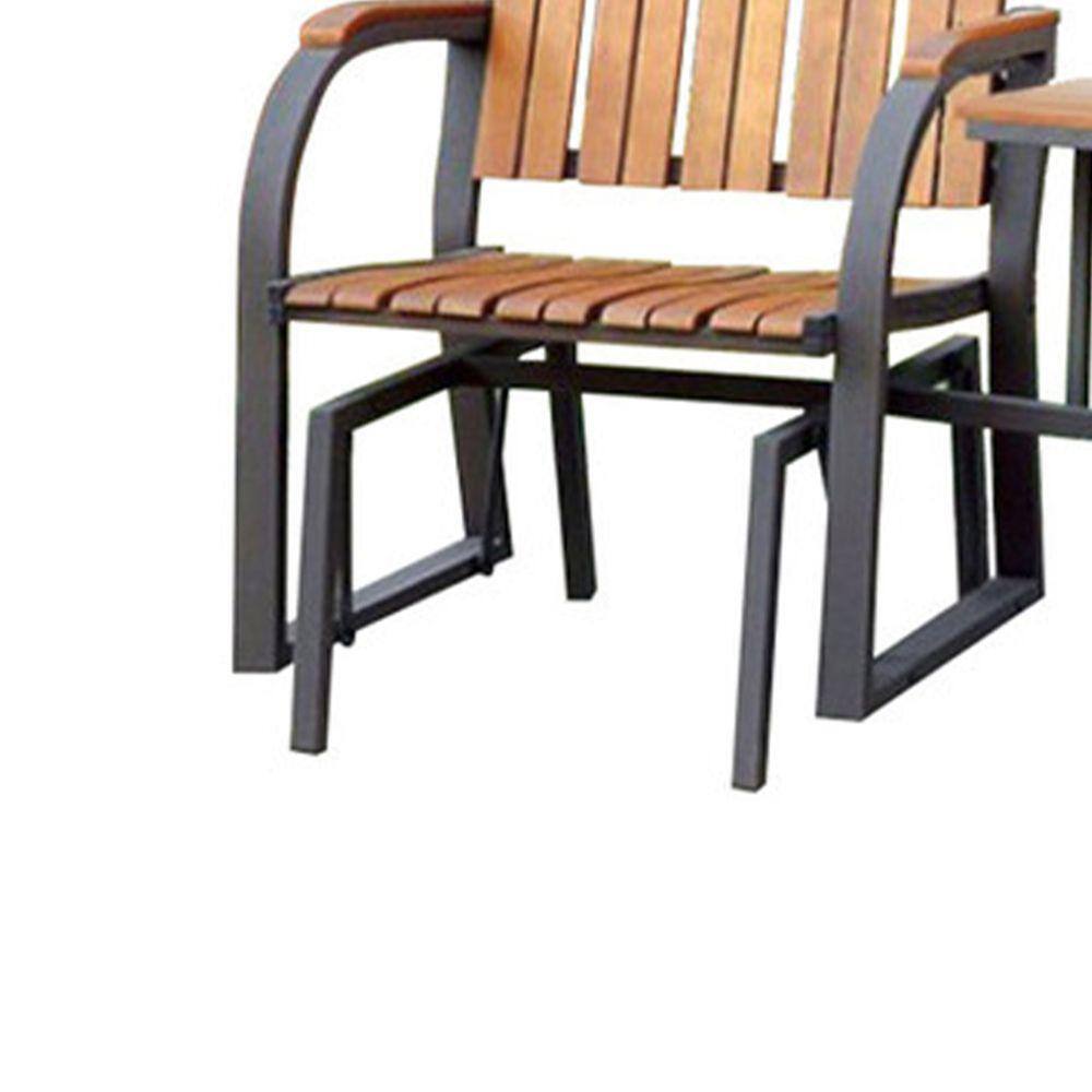 Contemporary Oak Finish Rocking Chair Set with Cast Iron Frame