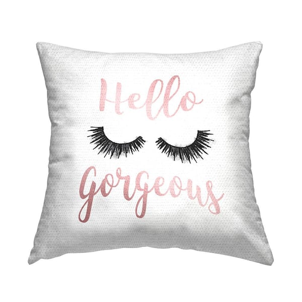 Stupell Industries Hello Gorgeous Black Eyelashes Typography Pink Square Outdoor Throw Pillow