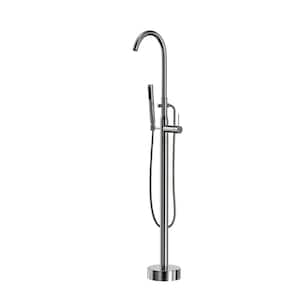 1-Handle Freestanding Floor Mount Roman Tub Faucet Bathtub Filler with Hand Shower in Brushed Nickel