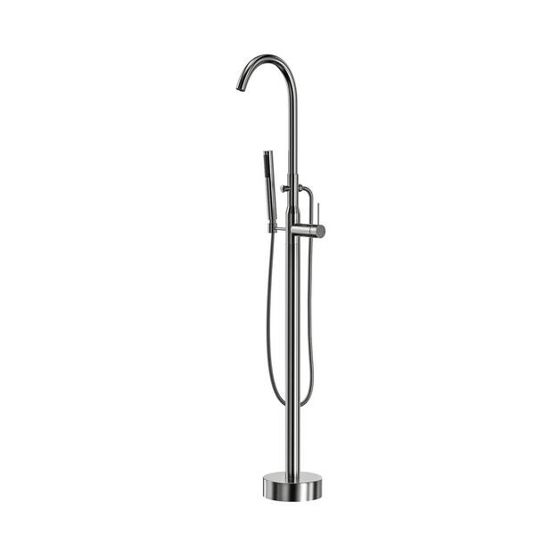 Aosspy 1-Handle Freestanding Floor Mount Roman Tub Faucet Bathtub Filler with Hand Shower in Brushed Nickel