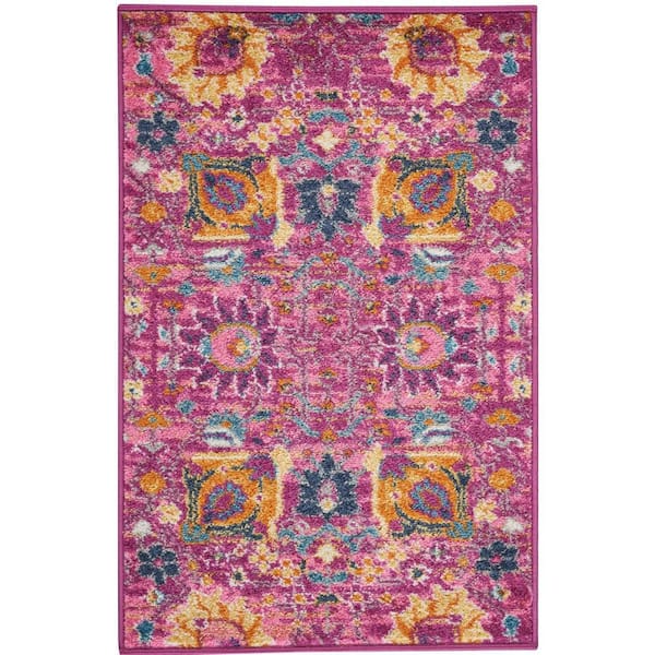 Passion Fuchsia doormat 2 ft. x 3 ft. Floral Transitional Kitchen Area Rug