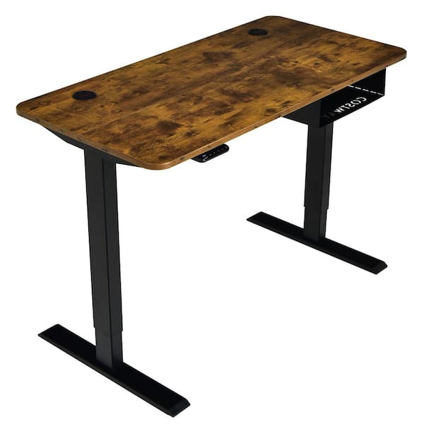 Costway 48 in. Rectangle Rustic Brown Wood Electric Standing Desk Height Adjustable w/Control Panel and USB Port