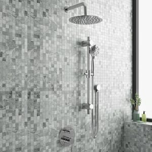 Refuge 6-Spray Patterns with 1.8 GPM 10 in. Wall Mounted Dual Showerheads with Slide Bar and Valve in Chrome