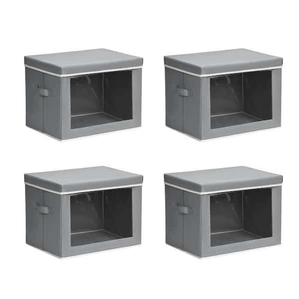 Unbranded Gray 15.7 in. x 12 in. Fabric Decorative Basket Set of 4 with Handles and Lid