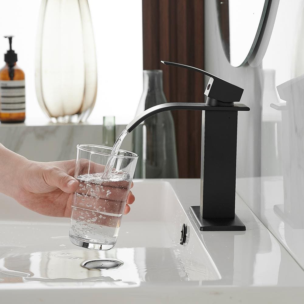 Matte Black Single Handle Waterfall Bathroom Faucet