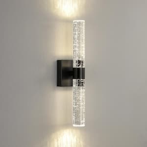 Modern 2-Light Black Dimmable Wall Sconce with Bubble Glass Shade 4000K LED Bathroom Vanity Light