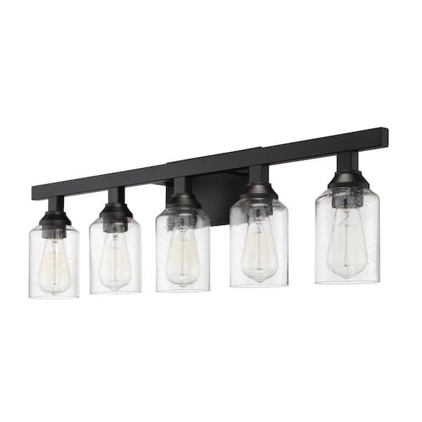 CRAFTMADE Chicago 35.75 in. 5-Light Flat Black Finish Vanity Light with Seeded Glass