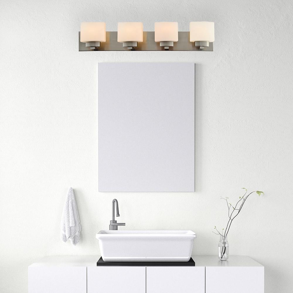 Dove Creek Satin Nickel 4-Light Vanity with Frosted Glass Shades