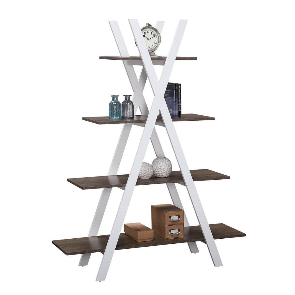 White MDF A-Frame Ladder Bookshelf, 59" Tall
