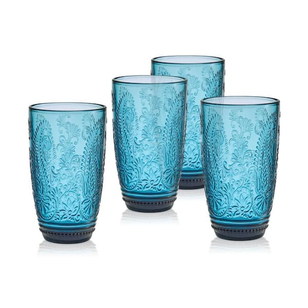 Maddi 15 oz. Indio Blue Highball Glass Set (Set of 4)