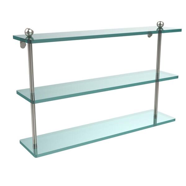 Allied Brass 22 in. L x 15 in. H x 5 in. W 3-Tier Clear Glass Bathroom Shelf in Polished Nickel