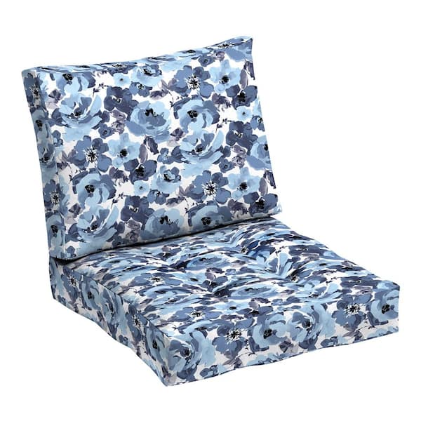 ARDEN 24 in. x 18 in. Outdoor Plush Modern Tufted Blowfill Deep Seat Lounge Chair Cushion Blue Garden Floral