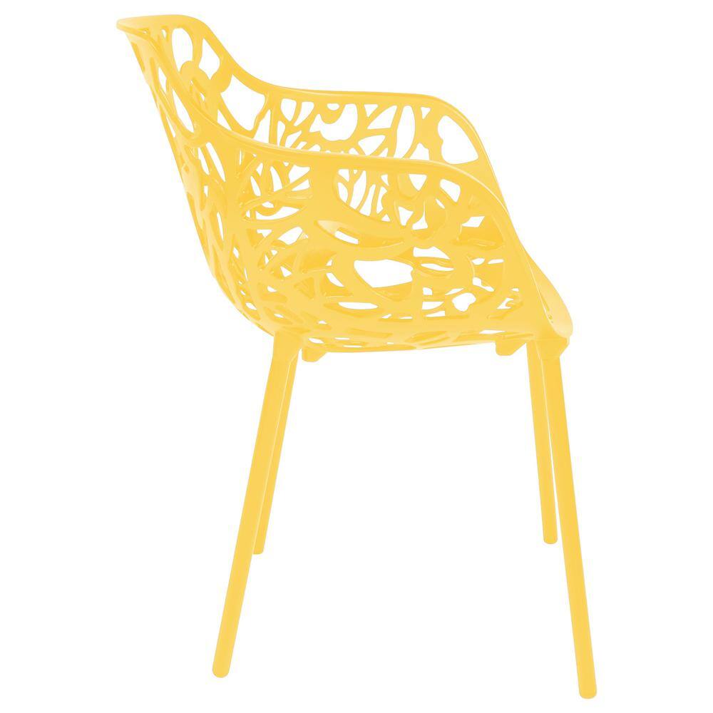 Devon Yellow Aluminum Modern Outdoor Dining Chair with Floral Cut-Out Design