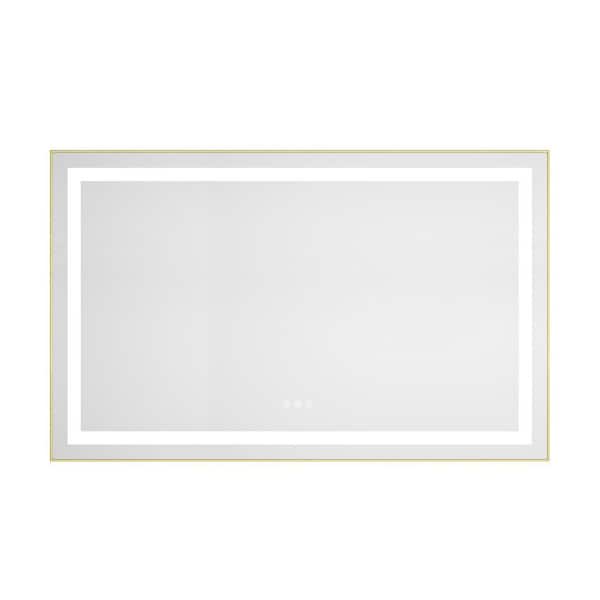 48 in. W x 30 in. H Rectangular Framed Wall Bathroom Vanity Mirror in Brushed Gold with Front and Backlight, 3 Colors