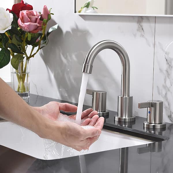 Phiestina Chrome Widespread Bathroom Faucet - 8 Inch 2-Handle With Pop-Up Drain, Tall Basin Sink Faucet