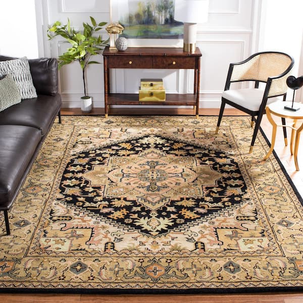 Heritage 10 ft. x 10 ft. Black/Gold Border Floral Medallion Square Area Rug