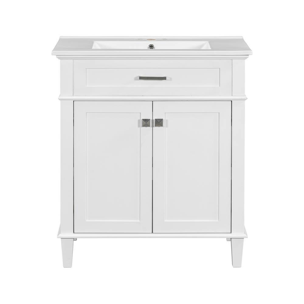 30 in. Freestanding White Bath Vanity with White Ceramic Top Unassembled So