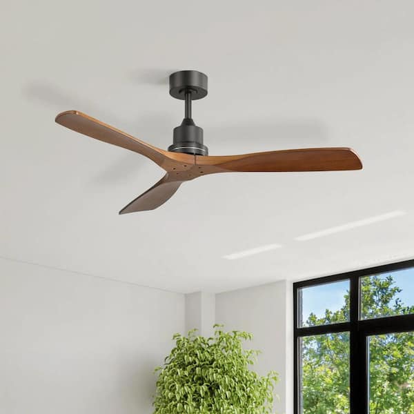 52 in. 6-Speed Indoor/Outdoor Black Farmhouse Ceiling Fan with 3 Carved Wood Fan Blades and Remote Control