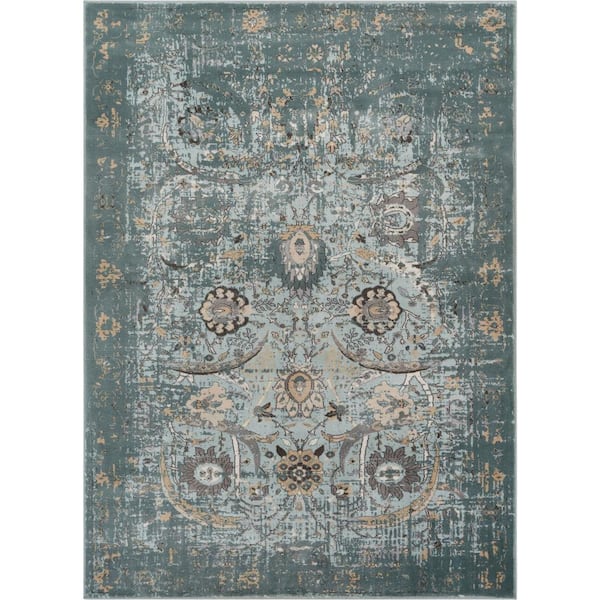 Well Woven Kensington Goa Turkish Blue/Green 3 ft. 11 in. x 5 ft. 7 in. Vintage Oriental Distressed Area Rug