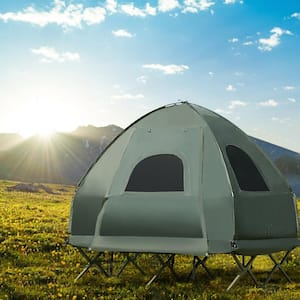 2-Person Polyester Foldable Outdoor Camping Tent Cot with Air Mattress and Sleeping Bag