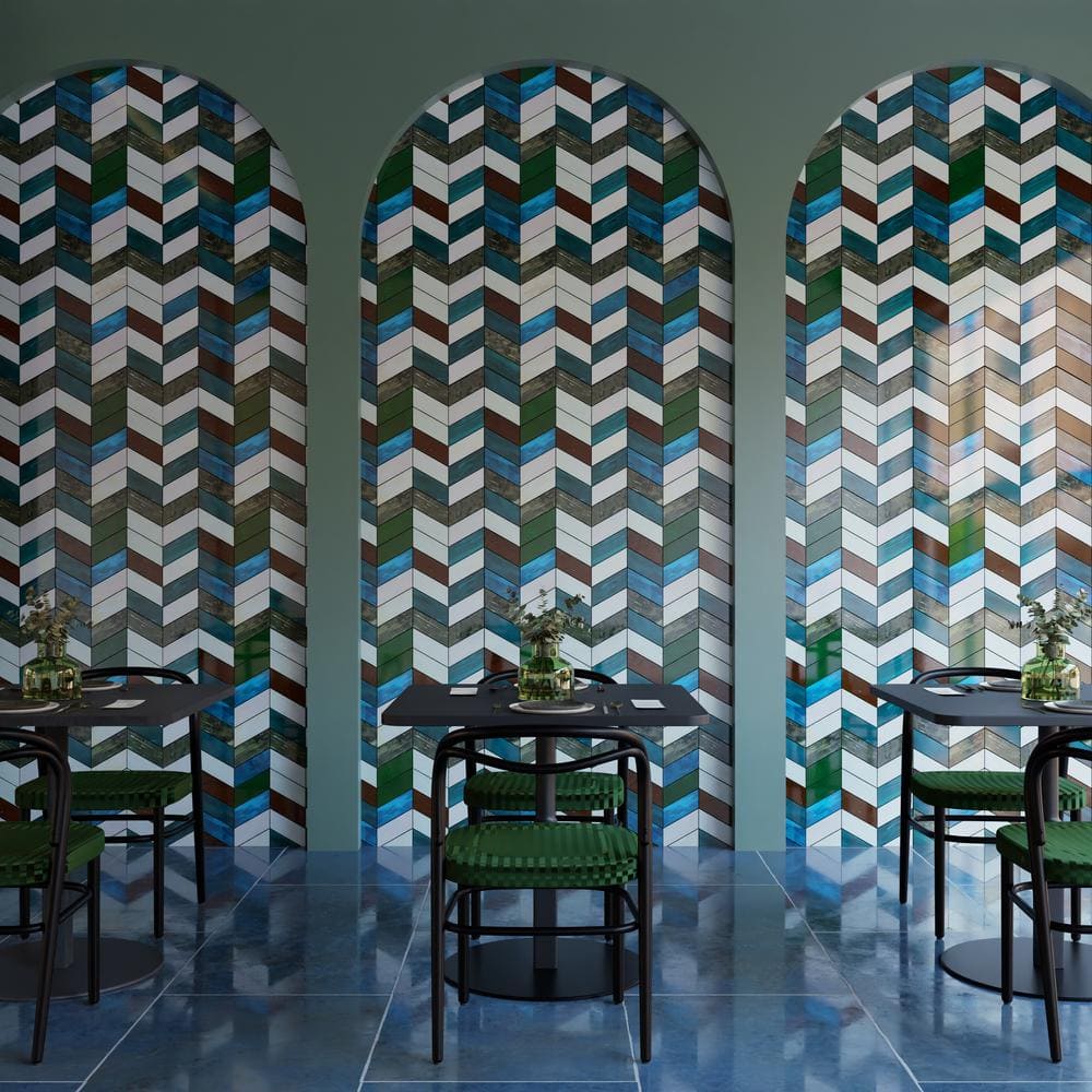 Elizabeth Sutton Green Chevron Glass Mosaic Tile