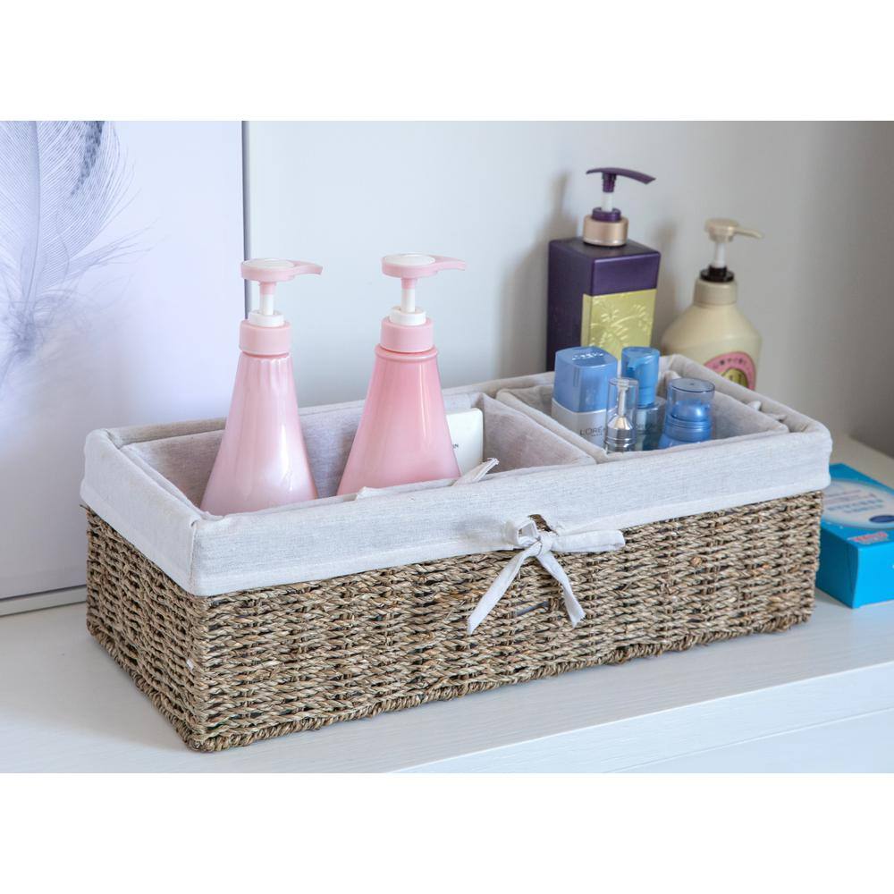 Seagrass Rectangular Storage Baskets with White Lining, Set of 3