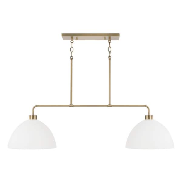 Ross 2-Light Aged Brass and White 44 in. W x 11.50 in. H Linear Chandelier