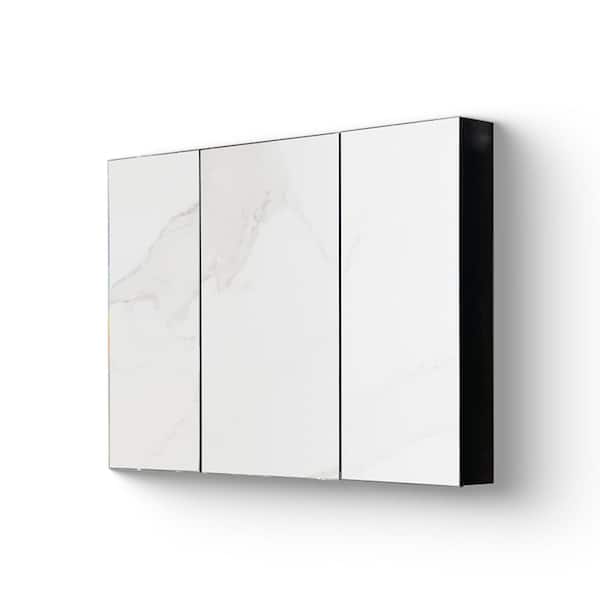 Runesay 39 in. W x 28 in. H Rectangular Black Surface Mount Large Medicine Cabinet with Mirror and 3 Doors