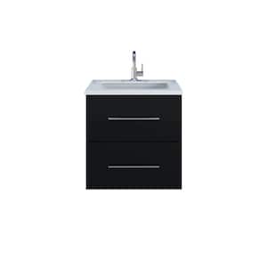 Napa 24 in. W x 22 in. D x 21.38 in. H Single Sink Bath VanityWall Mounted in Glossy Black with White Quartz Countertop