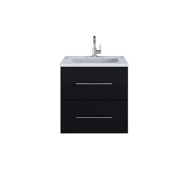 VOLPA USA AMERICAN CRAFTED VANITIES Napa 24 in. W x 22 in. D x 21.38 in. H Single Sink Bath VanityWall Mounted in Glossy Black with White Quartz Countertop