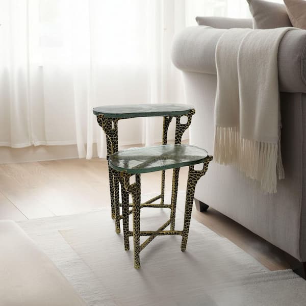 Carolina Chair & Table Ignis 19 in.  Hammered Brass Frame with Recycled Glass Top Table Set