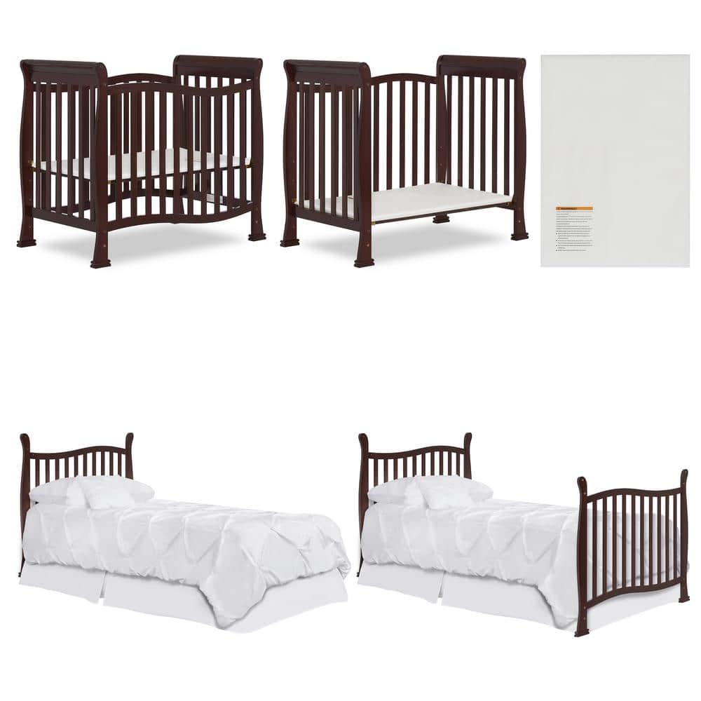 Espresso Pine 4-in-1 Convertible Mini Crib with Adjustable Mattress