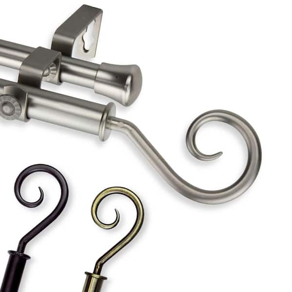 Rod Desyne 120 in. - 170 in. Telescoping Double Curtain Rod in Antique Brass with Curl Finial
