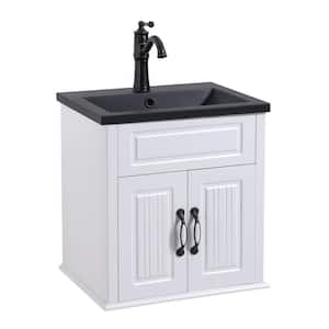 Large Wall Mounted Bathroom Vanity Sink Combo in Black with Vanity, Faucet and Sink Drain