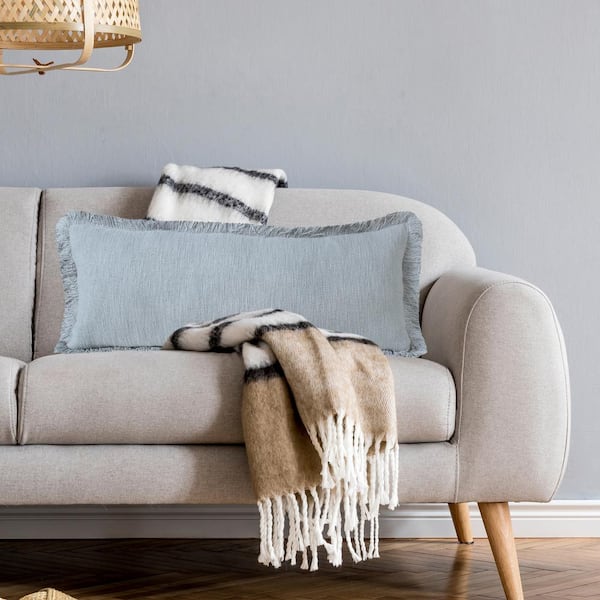 Unbranded Unique Gray 14 in. x 36 in. Neutral Fringe Solid Cotton Lumbar Indoor Throw Pillow