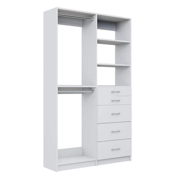 Alto 57.75 in. W White Double Hang and 5-Drawer Tower 10-Shelf Wood Closet System