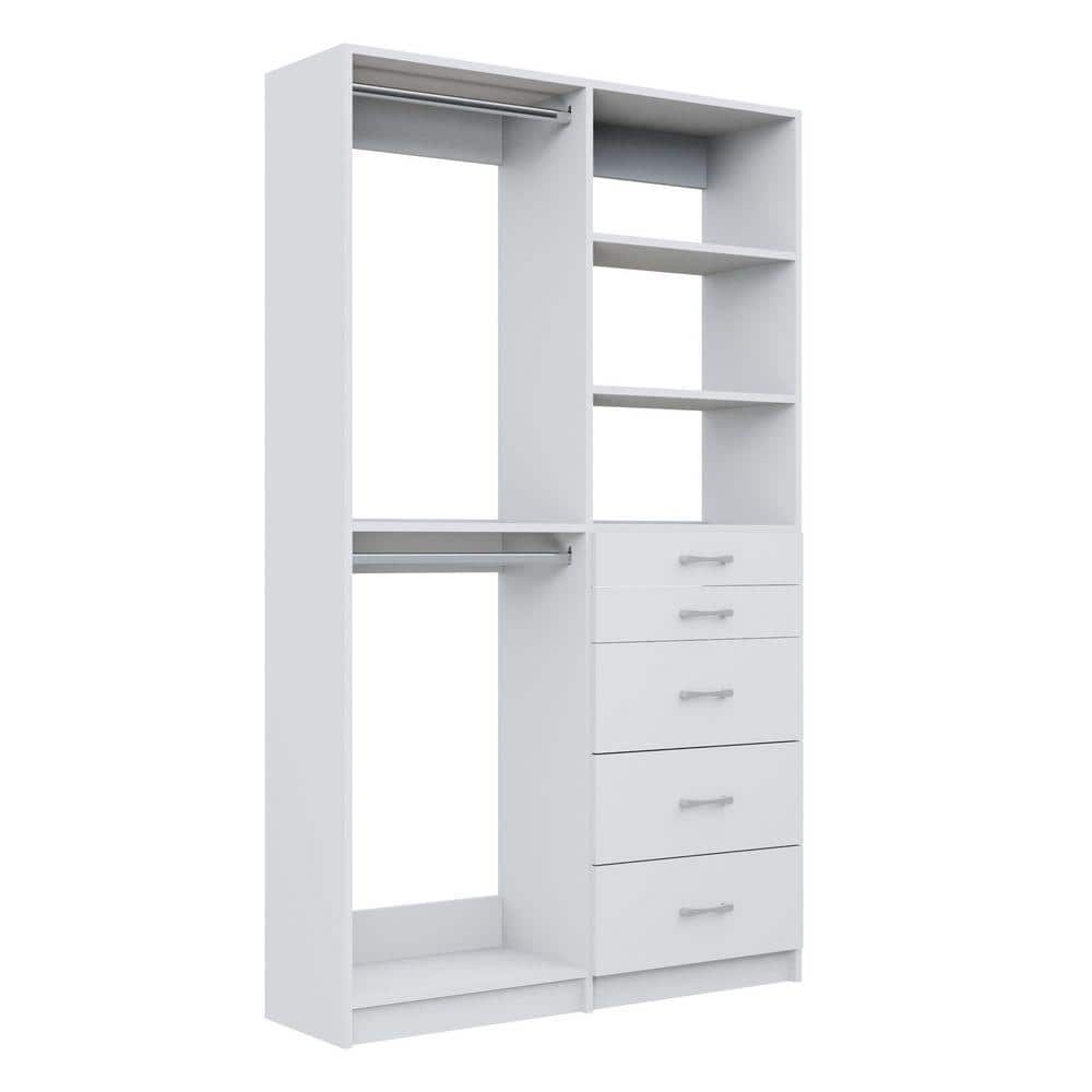 MODULAR CLOSETS Alto 68.25 in. W White Double Hang and 5-Drawer