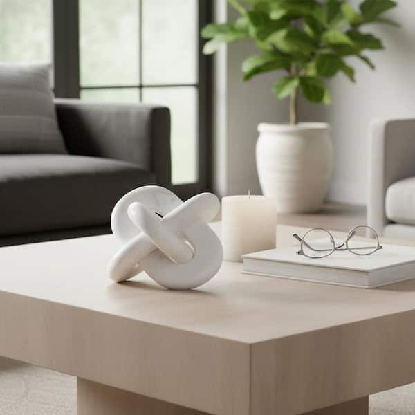 White 6 in. x 6 in. Stone Abstract Geometric Interlocking Knot