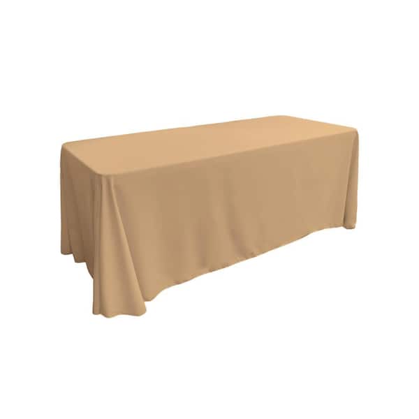 90 in. x 156 in. Khaki Polyester Poplin Rectangular Tablecloth