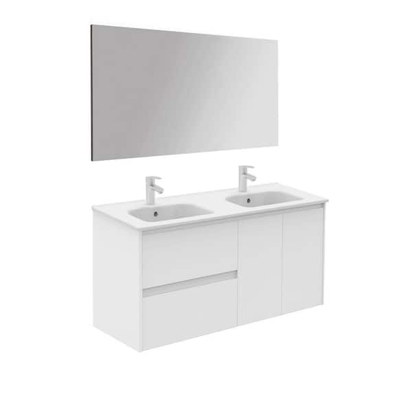 Ambra 47.5 in. W x 18.1 in. D x 22.3 in. H Complete Bathroom Vanity Unit in Gloss White with Mirror