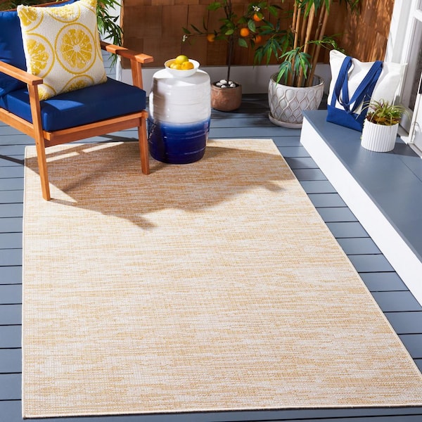 Hampton Yellow 6 ft. x 6 ft. Abstract Distressed Indoor/Outdoor Square Area Rug