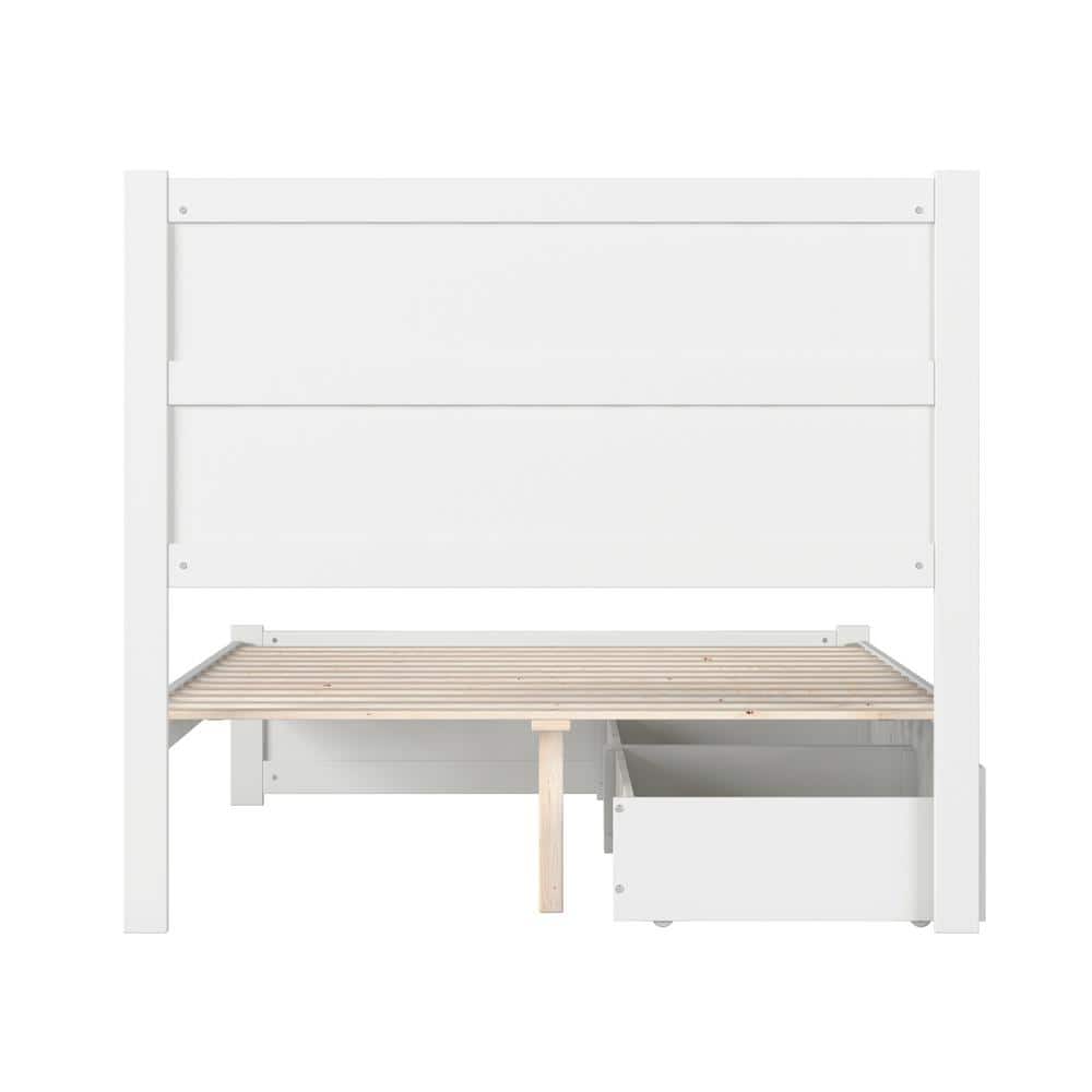 White Twin Platform Bed with Storage Drawers and Headboard
