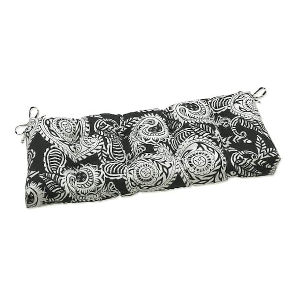 Pillow Perfect Paisley Rectangular Outdoor Bench Cushion in Black/Ivory Addie