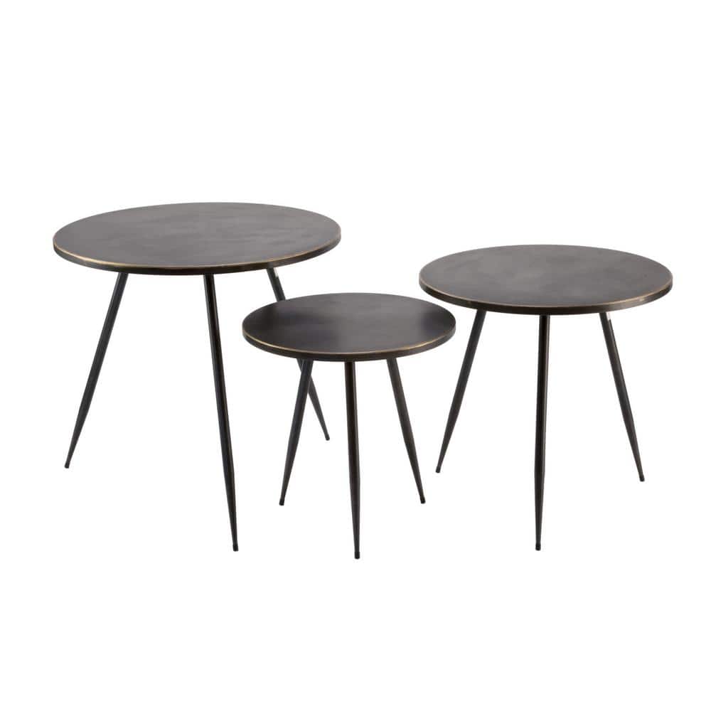 Tripar 26 in H, 23 in. H, 20 in. H Black Metal Round Nesting Tables ...