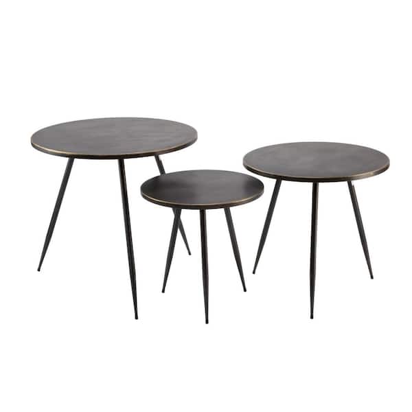 Tripar 26 in H, 23 in. H, 20 in. H Black Metal Round Nesting Tables (Set of 3)